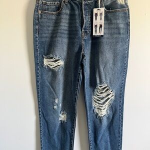 Forever 21 Blue Boyfriend Jeans Distressed Relaxed Fit